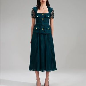 Self portrait Teal Lace Bodice Midi Dress